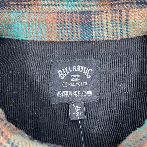 Billabong Brown Blue Plaid Shacket | Men’s Regular L - Picture 3 of 5
